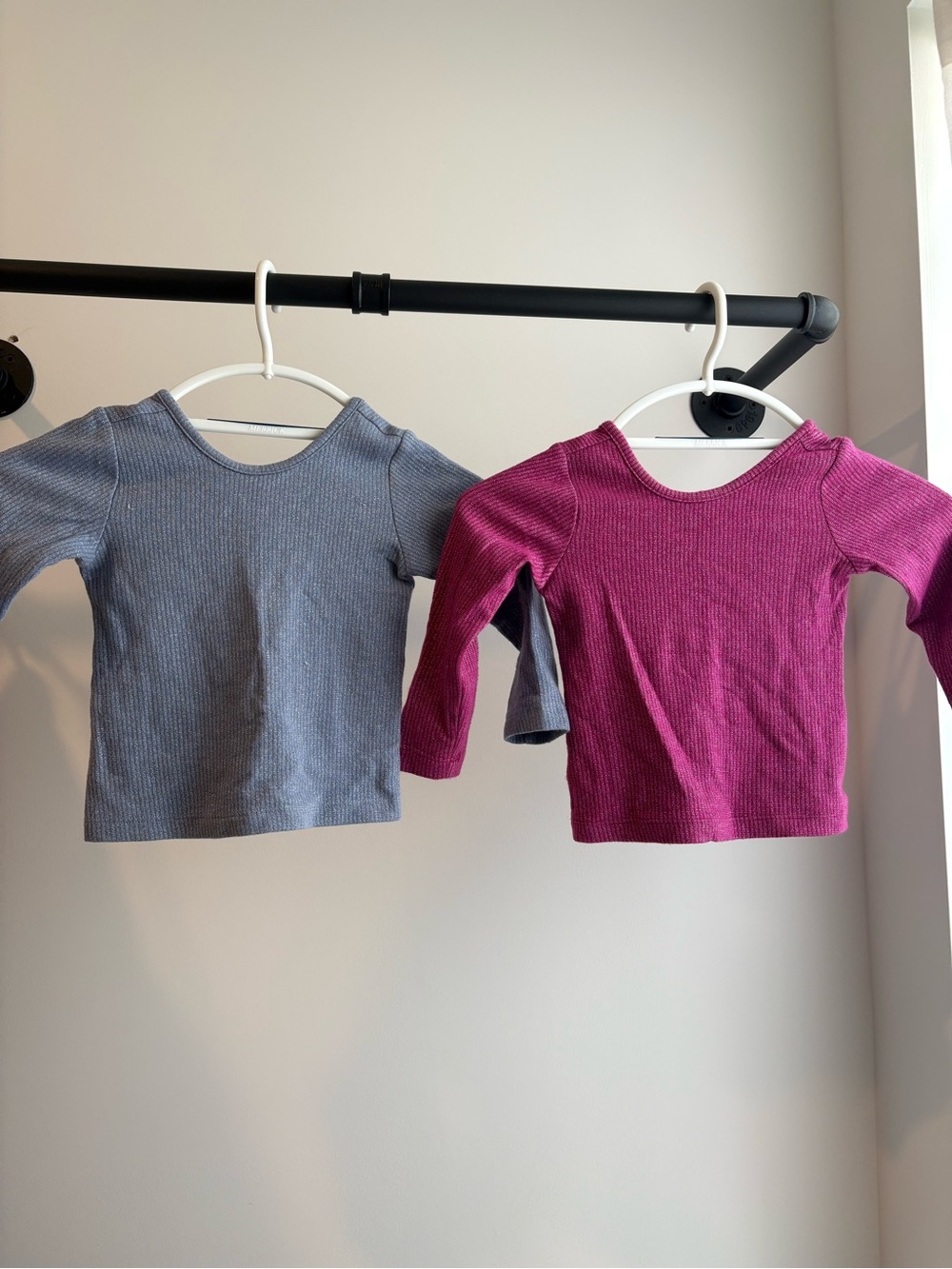 Hanna Andersson Toddler Girls Ribbed Metallic Long-Sleeve Tops, Blue and Magenta
